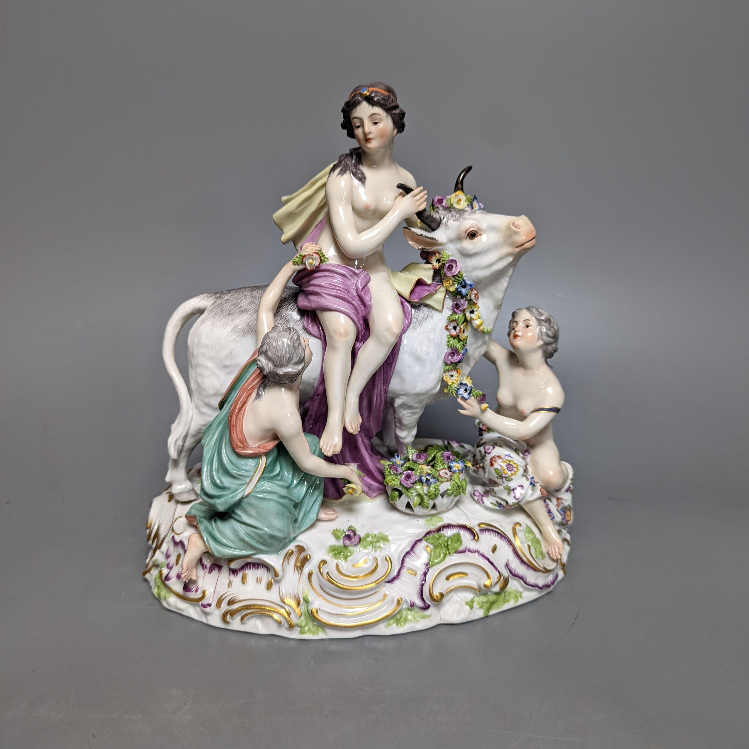 AcLudwigsburg porcelain figural group Europa and the Bull, late 19th century, 23cm